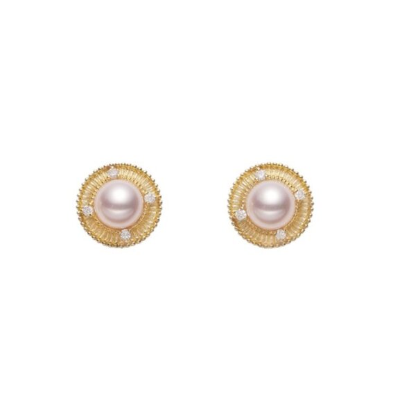 New 18K Yellow Gold French Vintage Pearl Stud Earrings - Picture 4 of 5